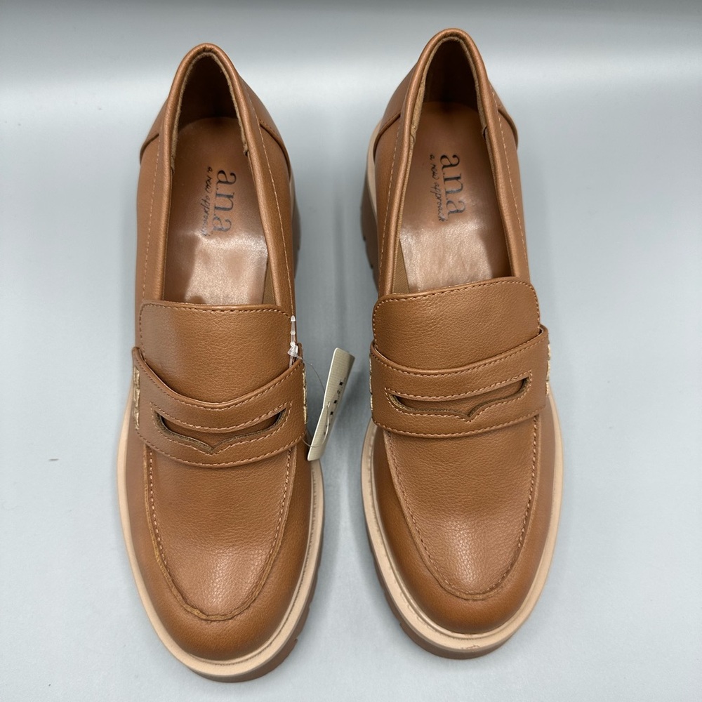 ana DIXEN Chunky Block Heel Oxford Loafers Shoes Women’s Size 6 Tan - Picture 2 of 7